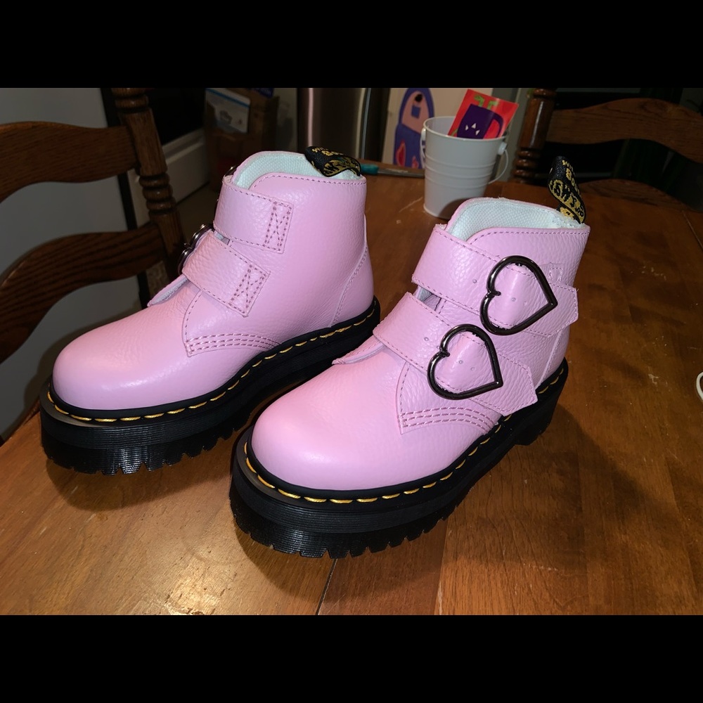 Dr Martens Pink Lavender Shoes with Heart Buckles